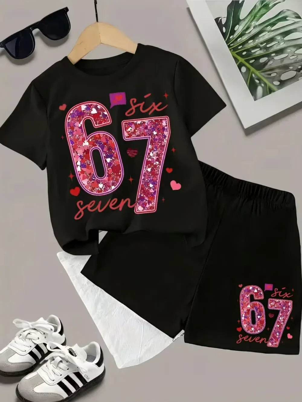 2026 New Cool 67 Funny Printed Kids T-Shirt Shorts Sports Set Fashion Children's Clothes Casual Boy Girl Short Sleeve Shorts Set