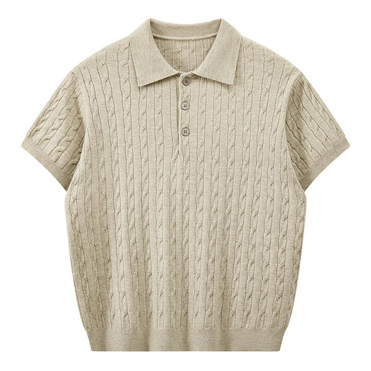 Jack's American Retro Twisted Flower Knitted Short Sleeved Polo Shirt for Men's Summer Trendy Brand Loose Casual Pullover Top