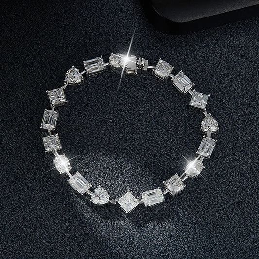 Irregular Full Moissanite Diamonds Bracelets for Women Princess Square Heart Emerald Cut Oval Shape Diamonds 925 Silver Bracelet