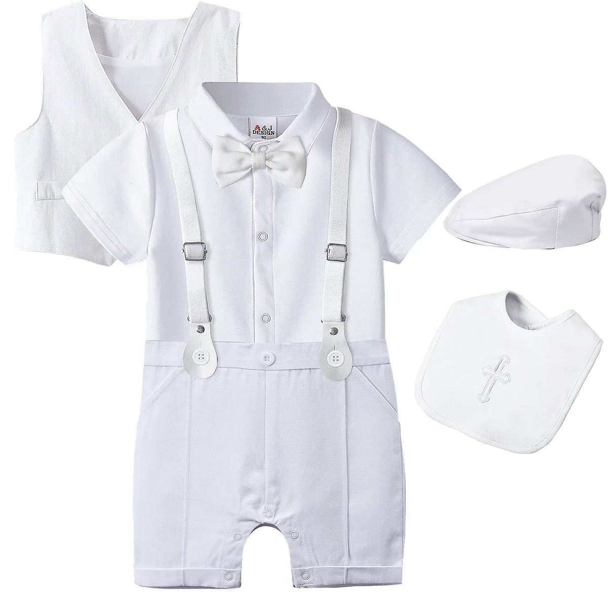 Baby Boys Baptism Outfit Infant Wedding Gentleman Set Christening Formal Birthday Party Suit Suspender Bow Tie Romper