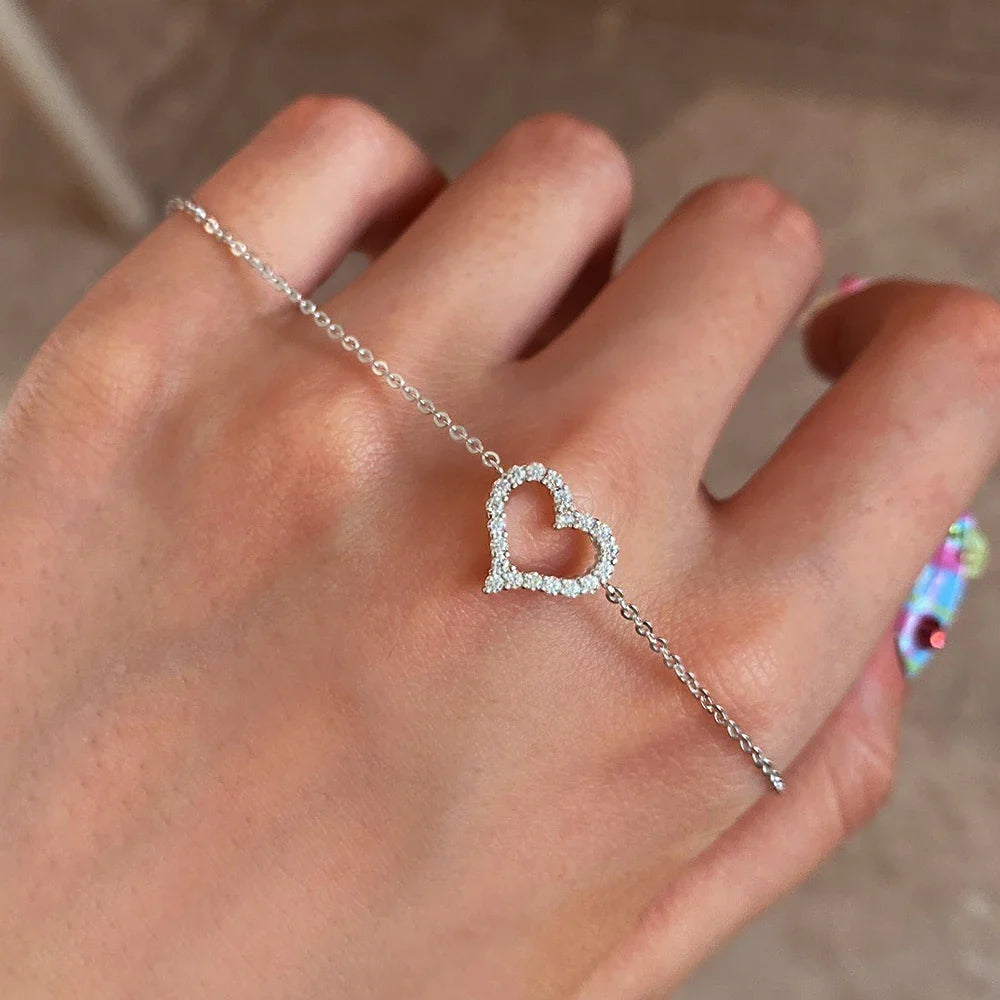 2mm Heart-Frame Full Moissanite Diamond Bracelets for Women 925 Sterling Silver Plated 18k Gold Charm Bracelet Fine Jewelry
