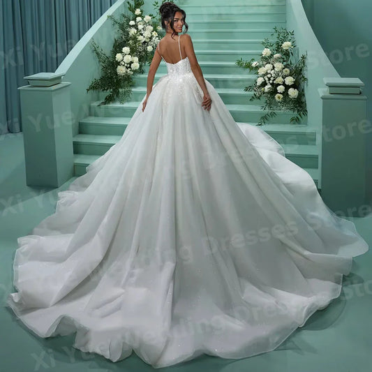 A Line Women's Sexy Spaghetti Straps Wedding Dresses Vestido De Novia Backless Bride Gowns Customized Robe De Mariée