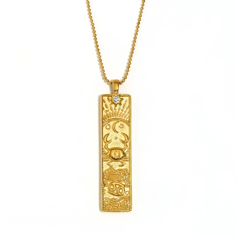 18k Gold Plated Rectangle Shape 12 Constellation Pendant Necklace Stainless Steel Waterproof Fashion Women's Jewelry