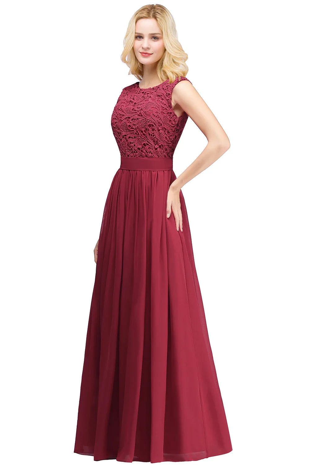 Hot Sale Lace A Line Prom Dress 2024 New Style Evening Dress Chiffon Back Illusion Bridsmaid Dress Pleat vestidos de fiesta