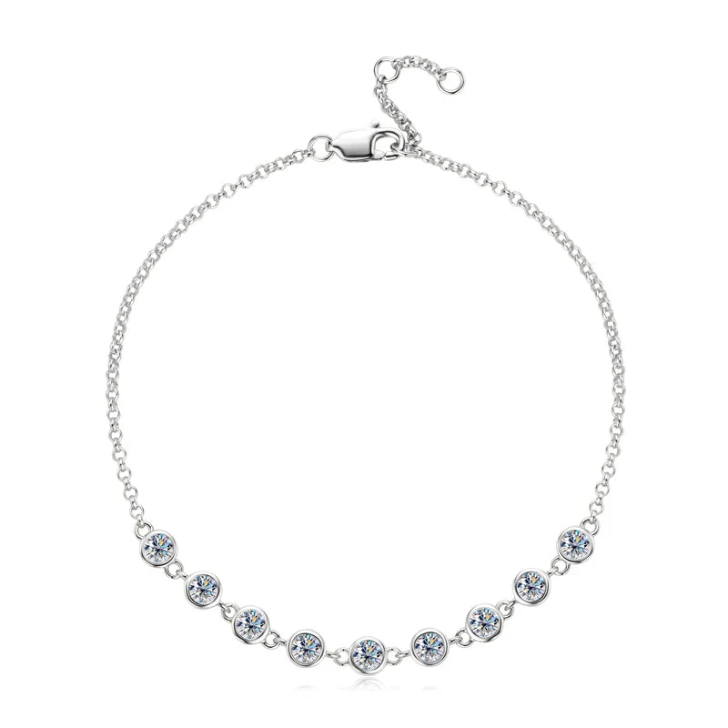 S925 Sterling Silver Bracelet for Women Round All Moissanite Charm Bracelets Chain Wedding Fine Jewelry Gifts pulseras