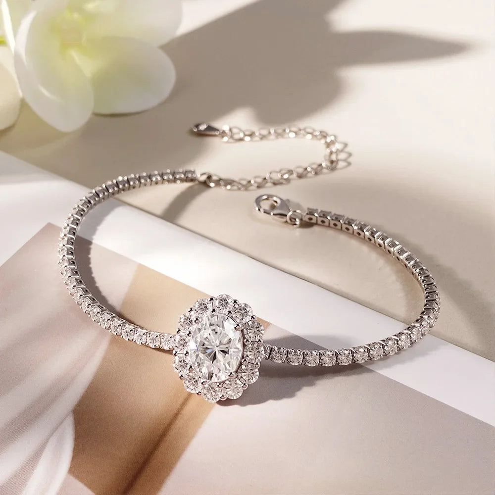 2CT 7X9mm Moissanite Tennis Bracelet For Women S925 Sterling Silver Pear Pass Diamond Test Sparkling Fine Jewelry Gift