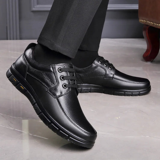Handmade Leisure Men Shoes New Trendy Minimalist Work Shoes With Lace Up Middle-Aged Dad Formal Casual Business Leather Shoes