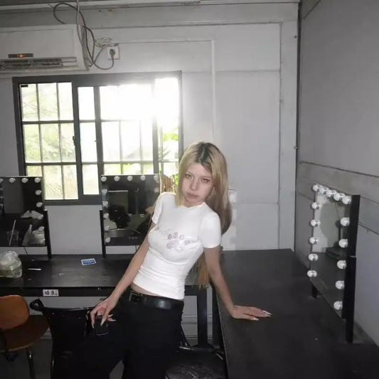 Gothic T Shirt Women Clothes Korean Fashion 2024 Summer Tops Slim Grunge Aesthetics Vintage Y2k Tee Shirt Femme Tshirts