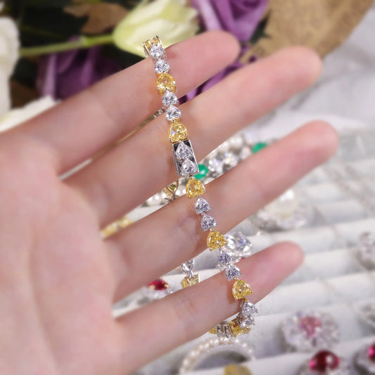 Art Deco Diamond-fire CZ- Fancy Light Yellow Tennis Bracelet Sterling Silver 925 Fancy Party Wear Bracelet Gift