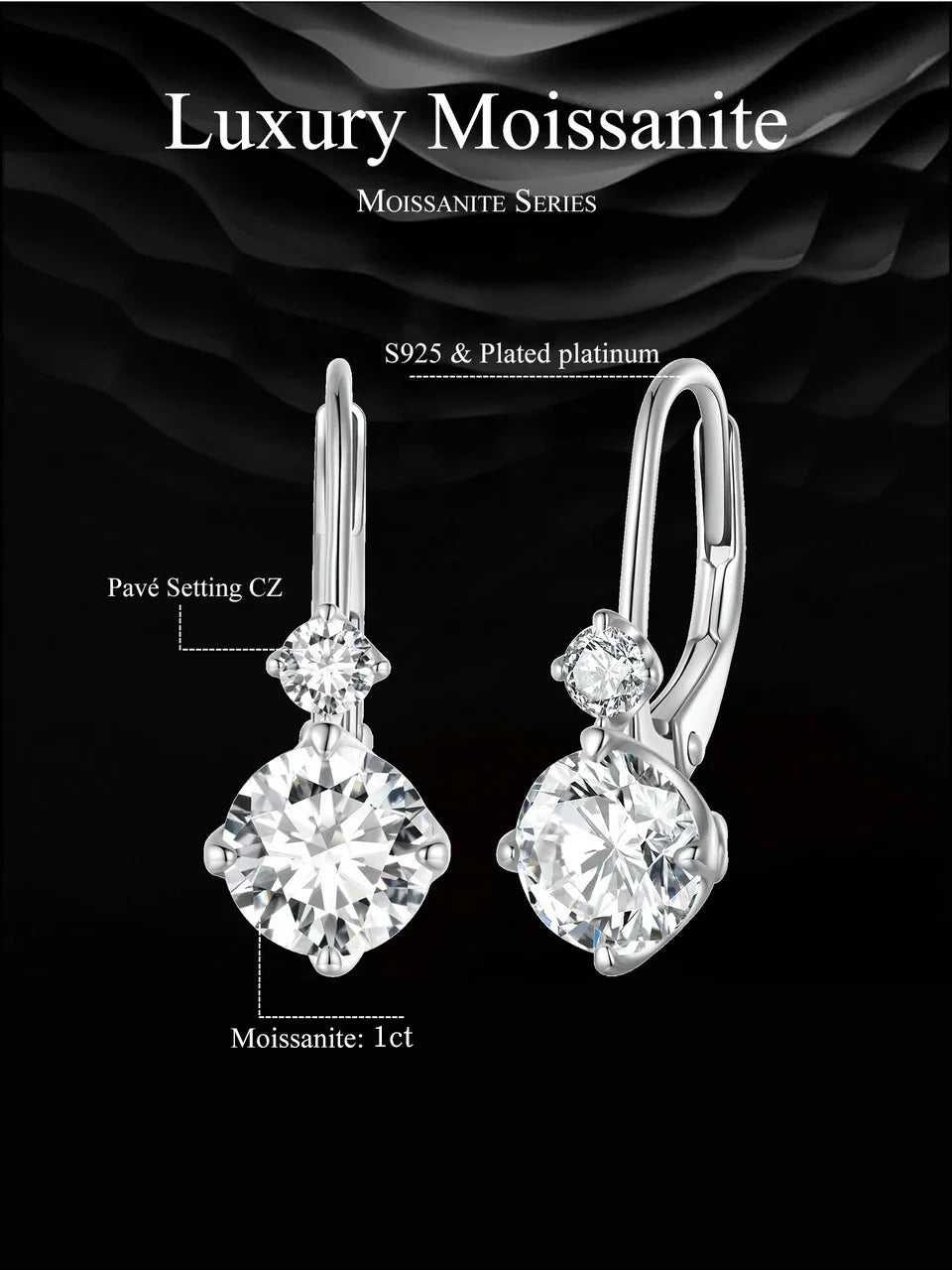2 CTTW Moissanite Ear Buckles 925 Sterling Silver Hoop Earrings for Women Fine Jewelry Gift