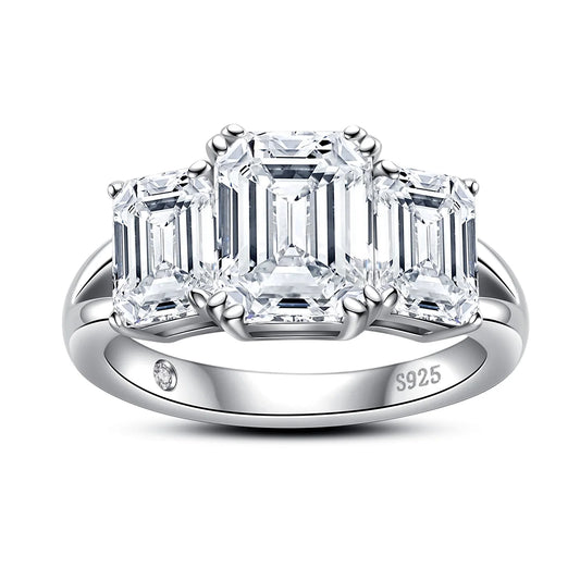 5cttw Emerald D Color Moissanite Engagement Ring 925 Sterling Silver Three-Stone Ring For Women Jewelry Wholesale