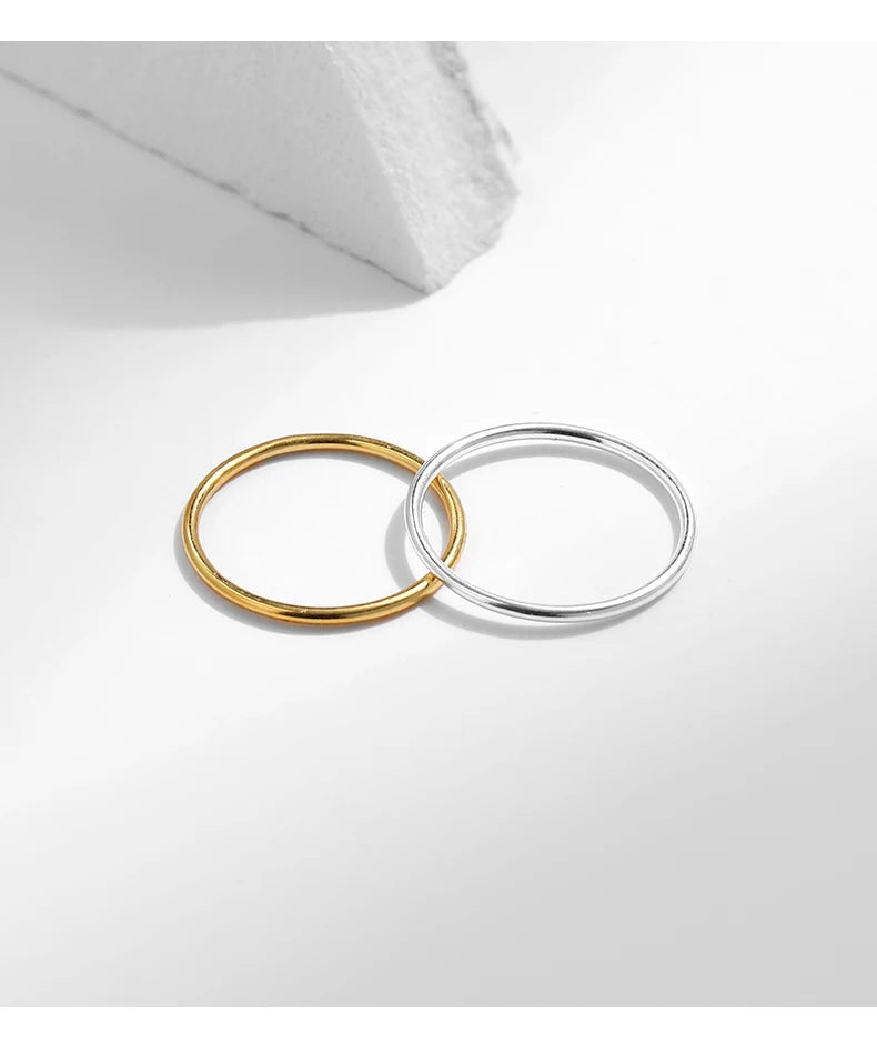 925 Sterling Silver Minimalist Thin Stackable Fashion Rings Classic Gold Color Fine Jewelry For Women Girl Party Gifts