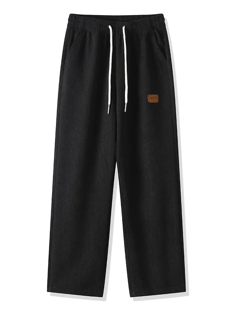 Winter Thick Warm Corduroy Sweatpants Men Fleece Liner Drawstring Straight Loose Track Pants Male Casual Fleece Thermal Trousers