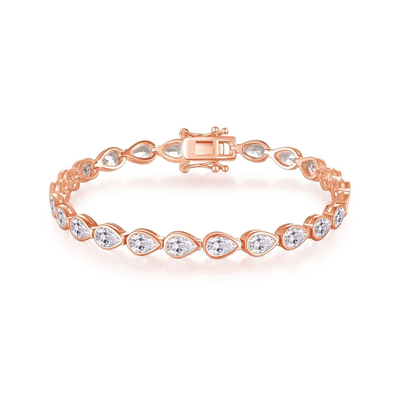 Plated 18K Pear Cut Zircon Moissanite Tennis Bracelet for Women Men 4*6mm Gems Luxury Wedding Chain Pure S925 Silver
