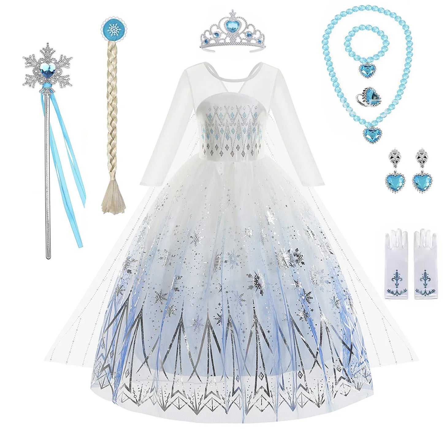 Frozen 2 White Elsa Princess Dresses for Baby Girls Outfit Snow Queen Cosplay Birthday Party Kids Clothing for 2-12 Years