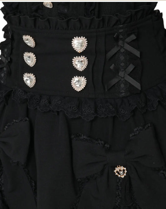 Liz Japanese New 2026 Spring Sweet Girl Heart Buckle Double Bow Lace Patchwork High-waisted Kawaii Elegant Princess Short Skirt