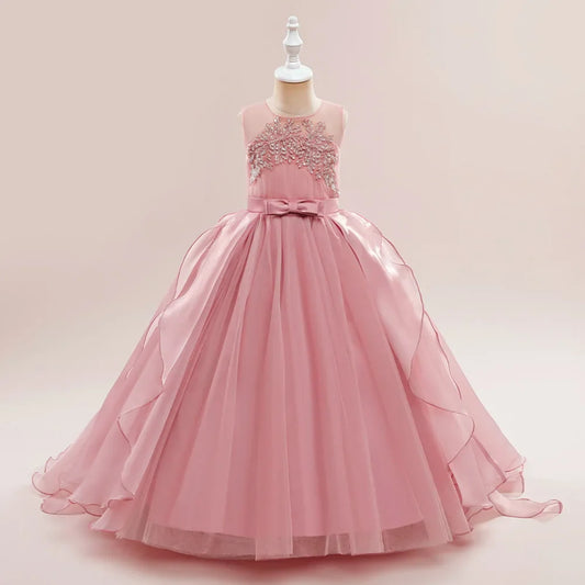 Vestido de festa para meninas de batizado de verão, damas de honra, elegante, de tule, de casamento, de princesa, para baile de formatura, de menina, gala, aniversário, natal, Vestidos