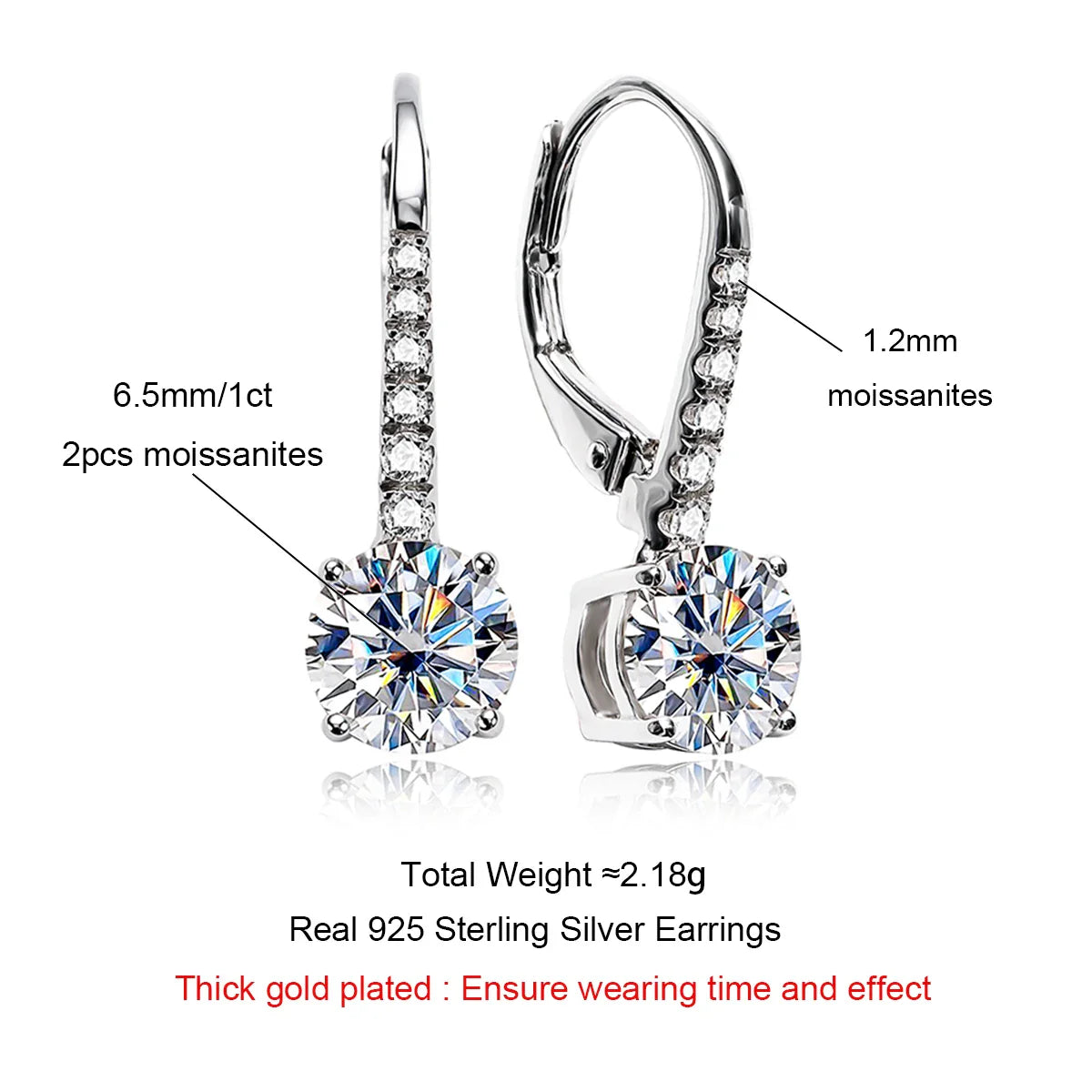 1 Carat D Color Moissanite Dangle Drop 925 Sterling Silver Earrings With Certificate Jewelry Wholesale