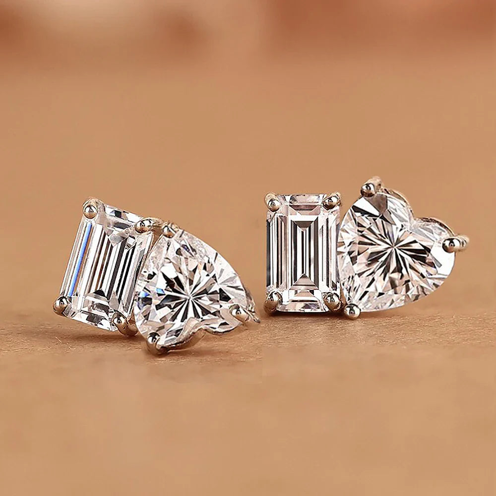 4cttw Heart & Emerald Moissanite Diamond Stud Earrings with Certificates 925 Sterling Silver Ear Studs Fine Jewelry for Women
