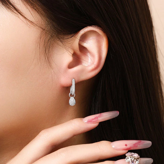 2026 New Full Synthetic Moissanite Earrings Exquisite Water Drop Pendant Hoop Earrings For Women Birthday Party Gifts