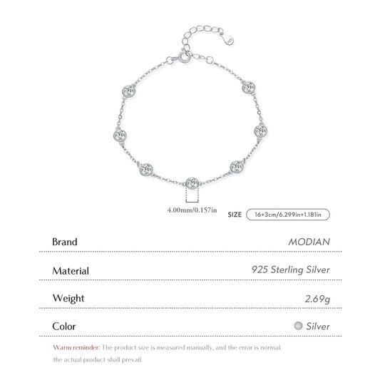 925 Sterling Silver Bezel Round Sparkling Clear Cubic Zirconia Stackable Charm Fashion Bracelet For Women Fine Jewelry