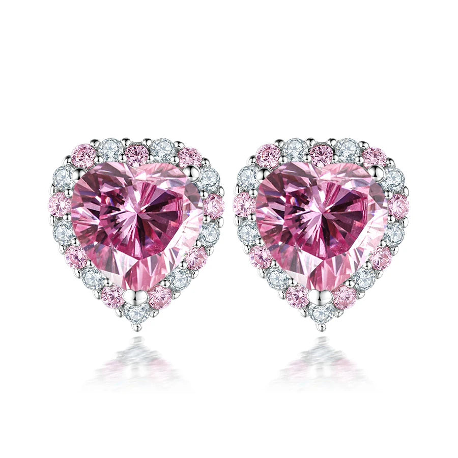 Pink Heart Moissanite Necklace Earring Set 2ct with Certificate Passed Diamond Test Women Jewelry Gift S925 Silver