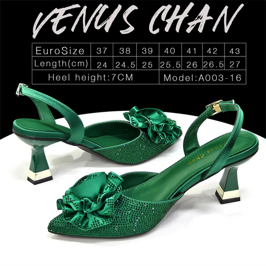 Luxury Green 3D Rose Rhinestone Shoes And Bag Set Women Pointed Toe Slingback High Heels Matching Clutch For Wedding Party
