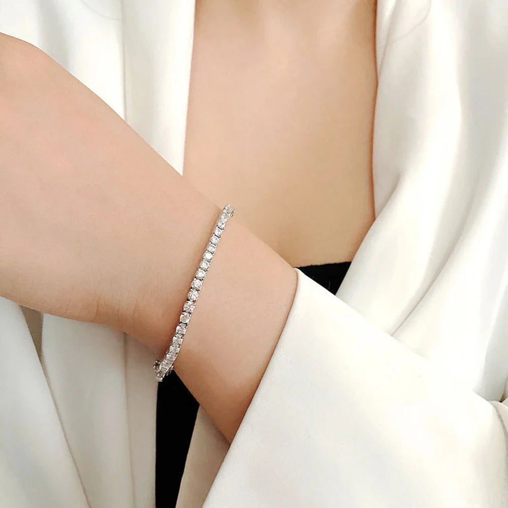 2mm 2.5mm 3mm 4mm 5mm Moissanite Tennis Bracelet for Women Men 100% S925 Sterling Silver Hidden Spring Lock Bracelet Plated 18K