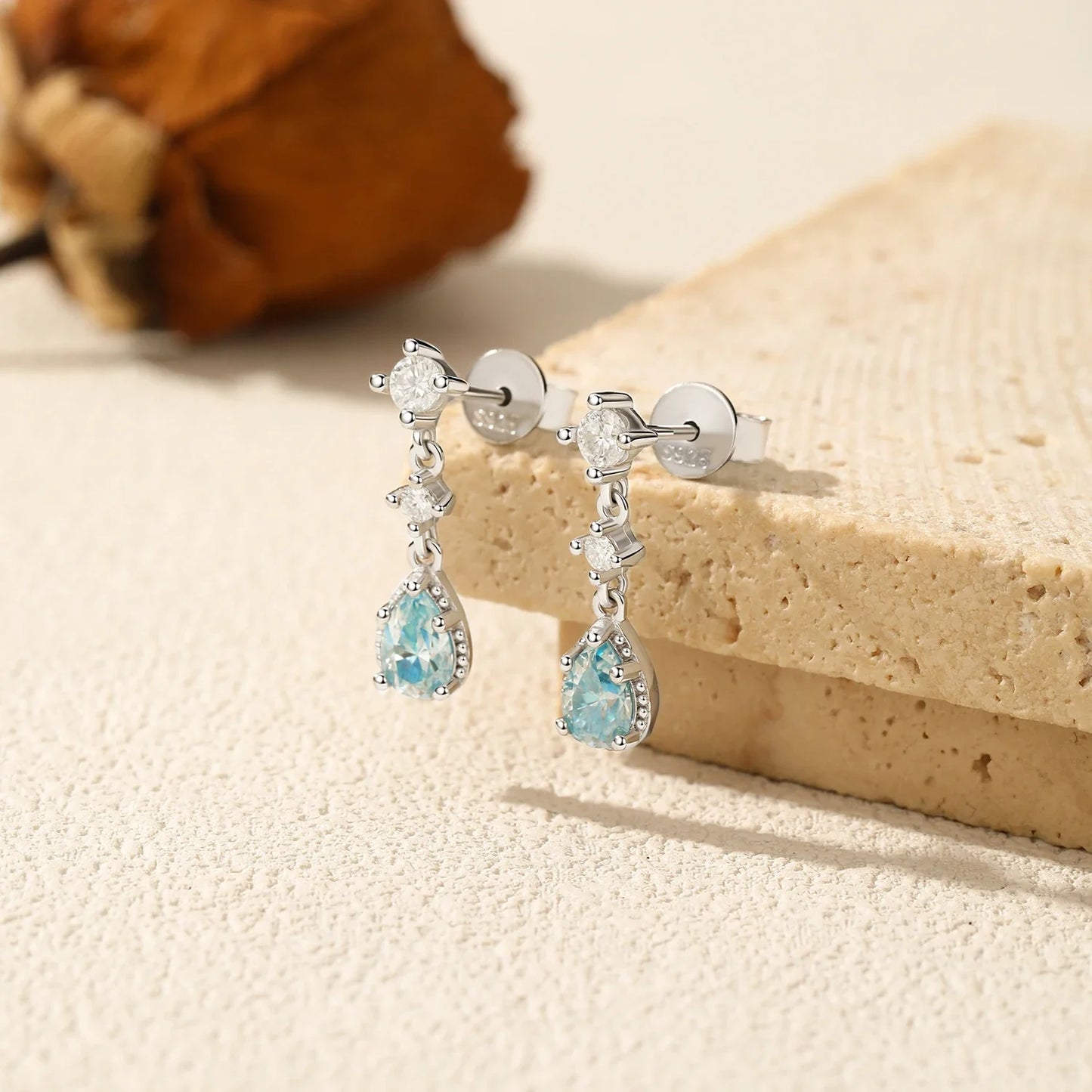 Blue Water Drop Moissanite Dangle Earrings 925 Sterling Silver Lab Diamond Elegant Earrings For Women Fine Jewelry
