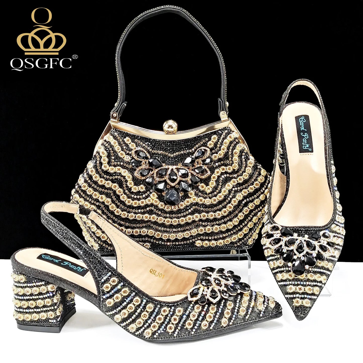 Full Rhinestone Comfortable high heel shoes And Bag Fashion Style Pointed-Toe Shoes For Women