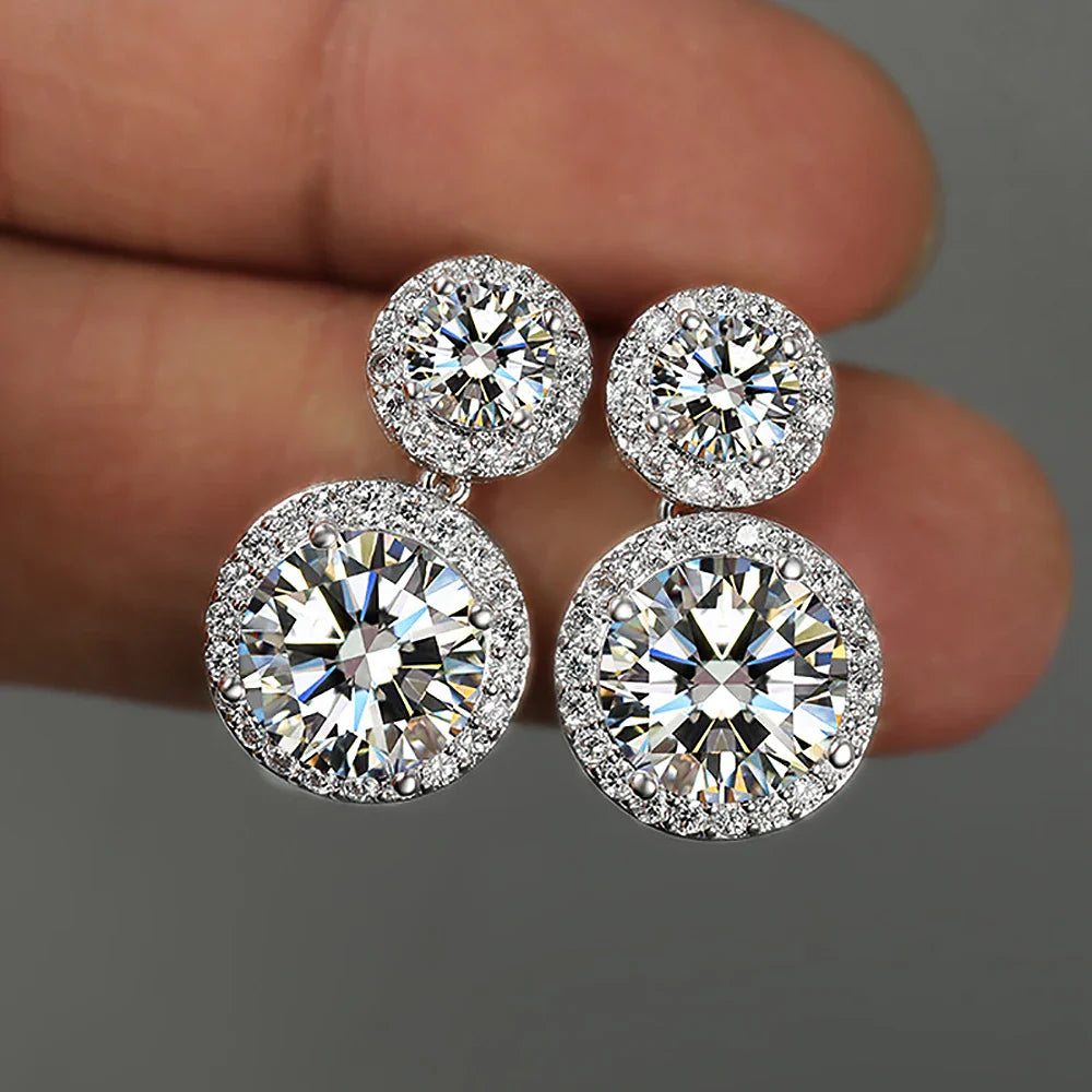 5cttw Moissanite Drop EarringsCertified Certificates 925 Sterling Silver Double Round Cut Halo Diamond Stud Earring for Women