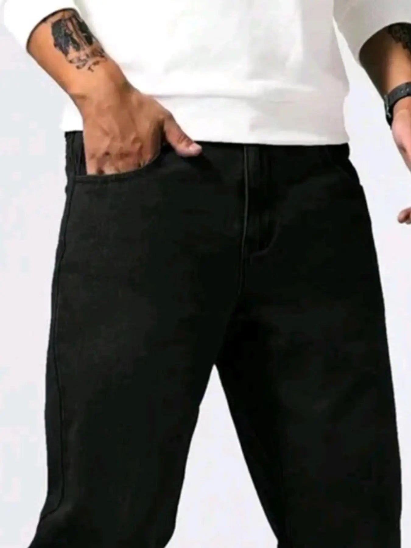 New Spring Autumn Straight Jeans Micro Elastic Versatile Pure Black Casual Denim Pants Men's Solid Color Baggy Regular Trousers