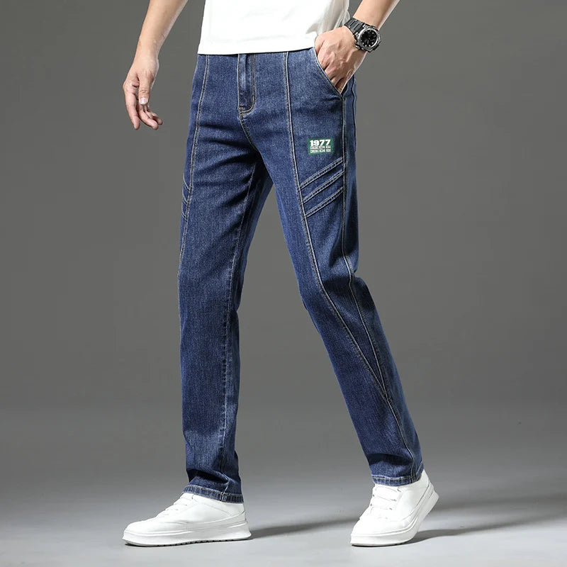 Luxury Stretchy Straight Leg Jeans plus Size Loose Fit Fashionable Printed Bottoms Versatile High Waist Denim Trousers