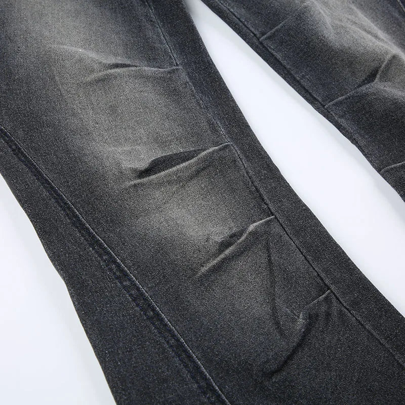 Folds y2k Flare Jeans Vintage Low Rise Denim Trousers Aesthetic Streetwear Distressed Mom Jeans Women Casual Skinny Pants