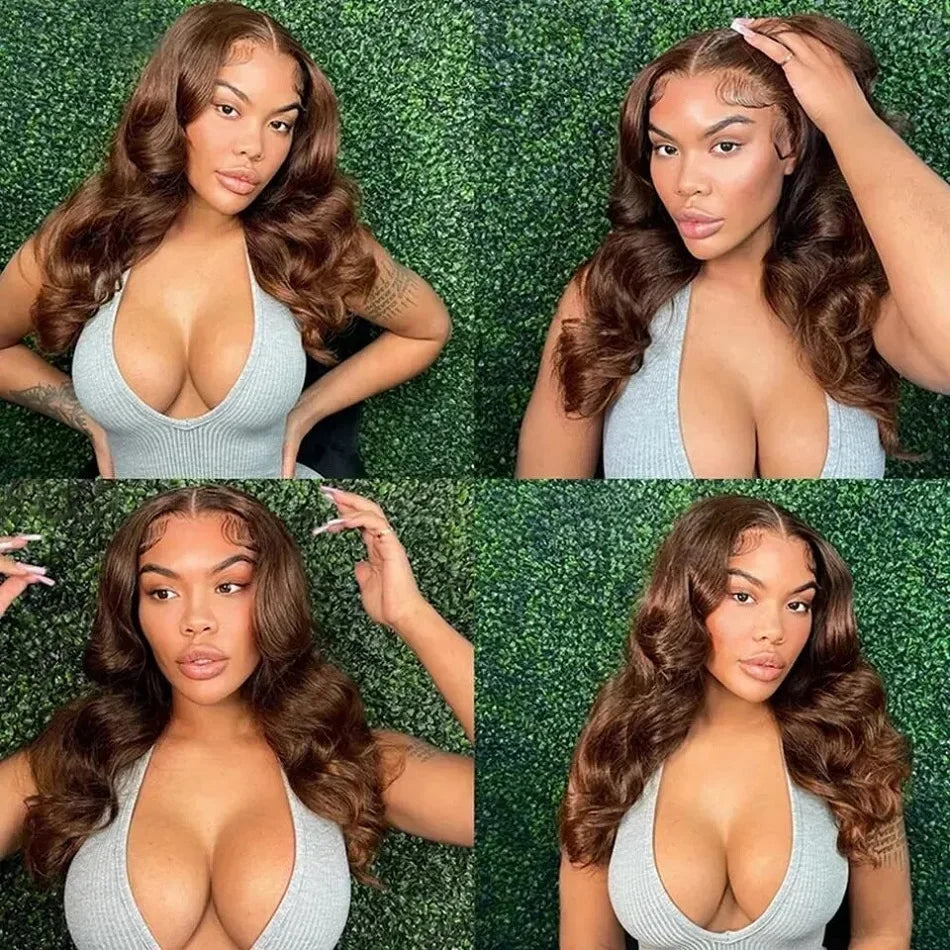 200 Density 30 38Inch Chocolate Brown Body Wave Human Hair Wigs Brazilian 13x6 HD Lace Frontal Wigs #4 Color 13x4 Lace Front Wig