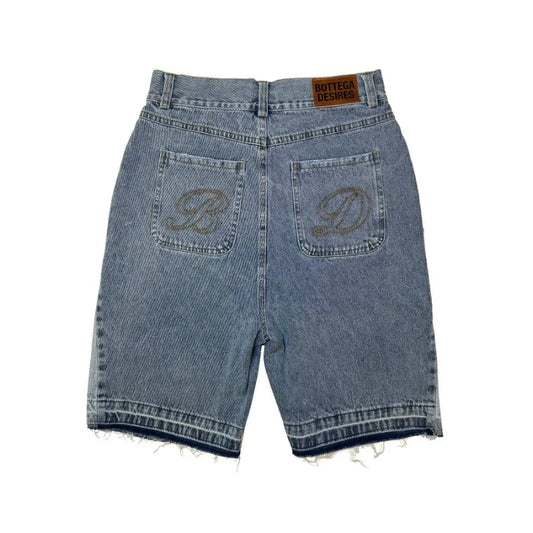 Y2k Vintage Harajuku Denim Shorts Women Washed Letter Embroidery Tassels American Retro Jeans Man Baggy Hip Hop Jorts