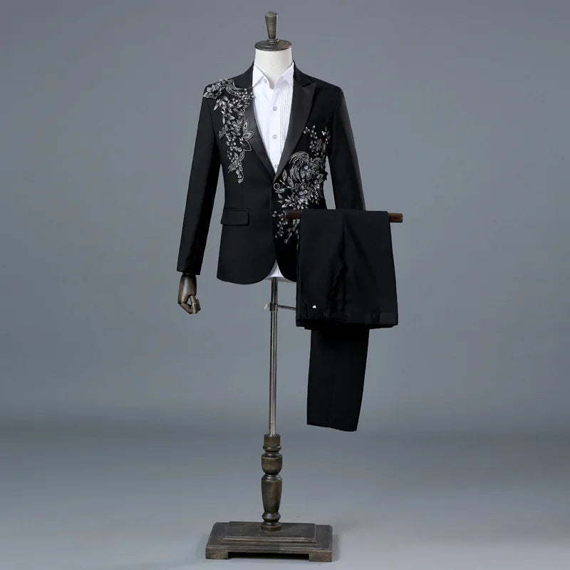 Stylish Stage Performance Men's Singer Nightclub Barbecue Suit Floral Embroidery Three-dimensional Double-sided Jacket