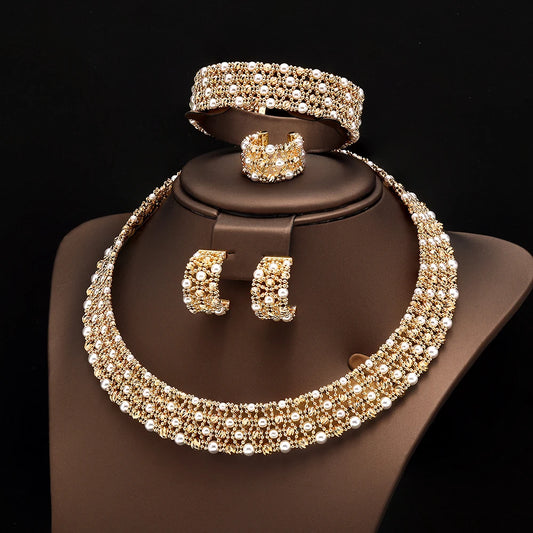 Dubai Wedding Bridal Full Jewelry Sets For Women Party Luxury Nigeria Gold Plated Beads Choker Necklace Jewelry Set