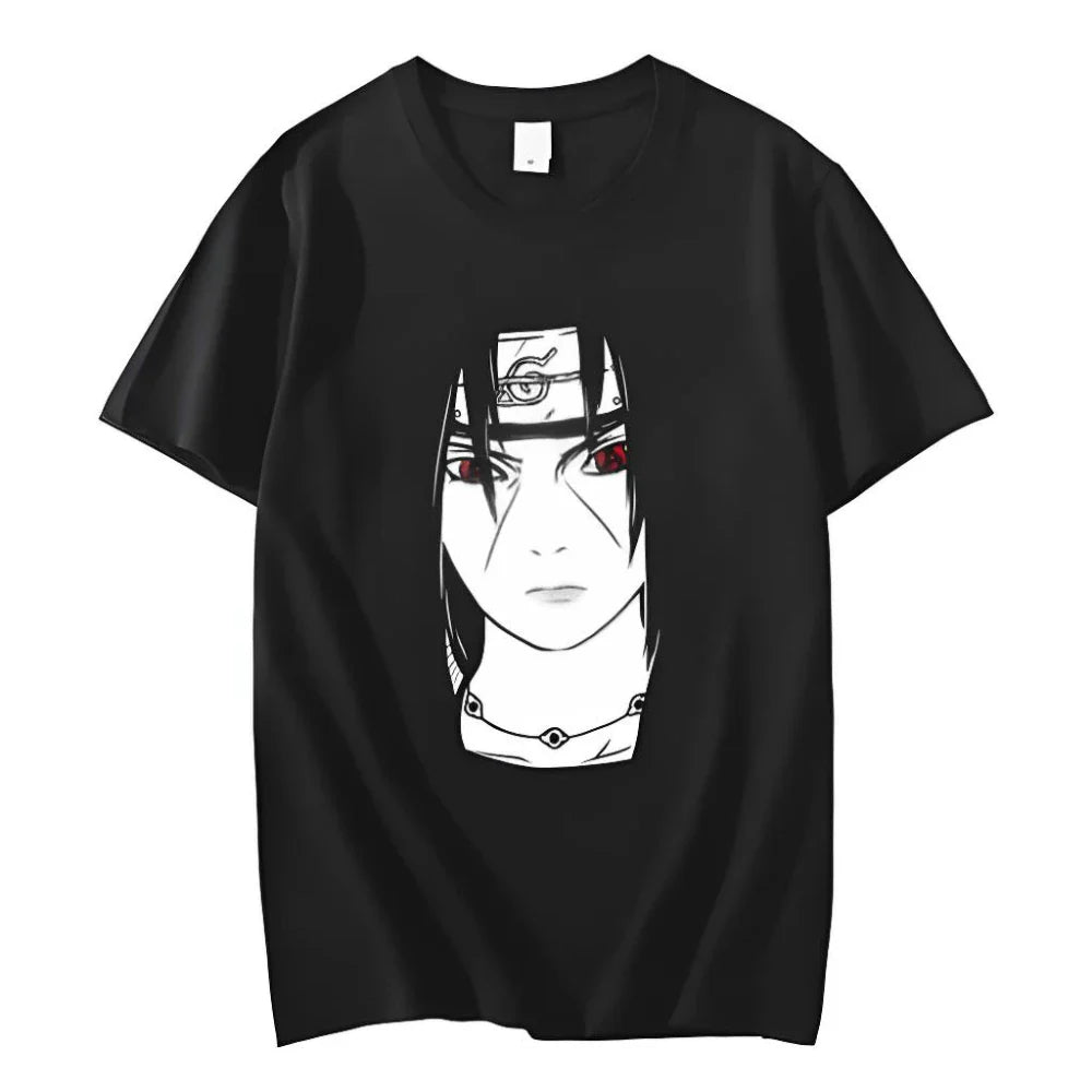 Camiseta Estampada Floral Macia Respirável Casual Confortável Anime Naruto Uchiha Itachi Impressa Masculina Feminina Algodão Puro Manga Curta