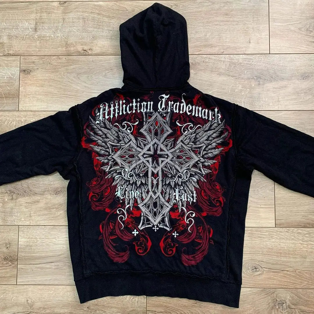 Zipper Hoodie Y2K Harajuku goth Long Sleeve Sweatshirt Oversized Hooded Jacket Gothic Loose Streetwear Skull Anime Men Women