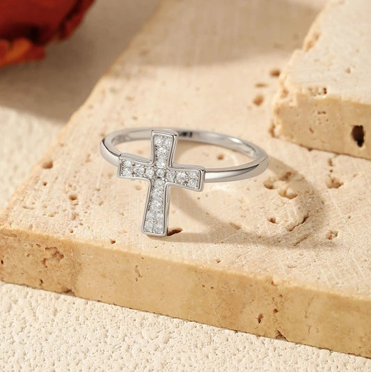 Trendy Cross 100% 925 Sterling Silver Moissanite Rings for Women Party Wedding Lab Diamond Matching Bands Birthday Gift