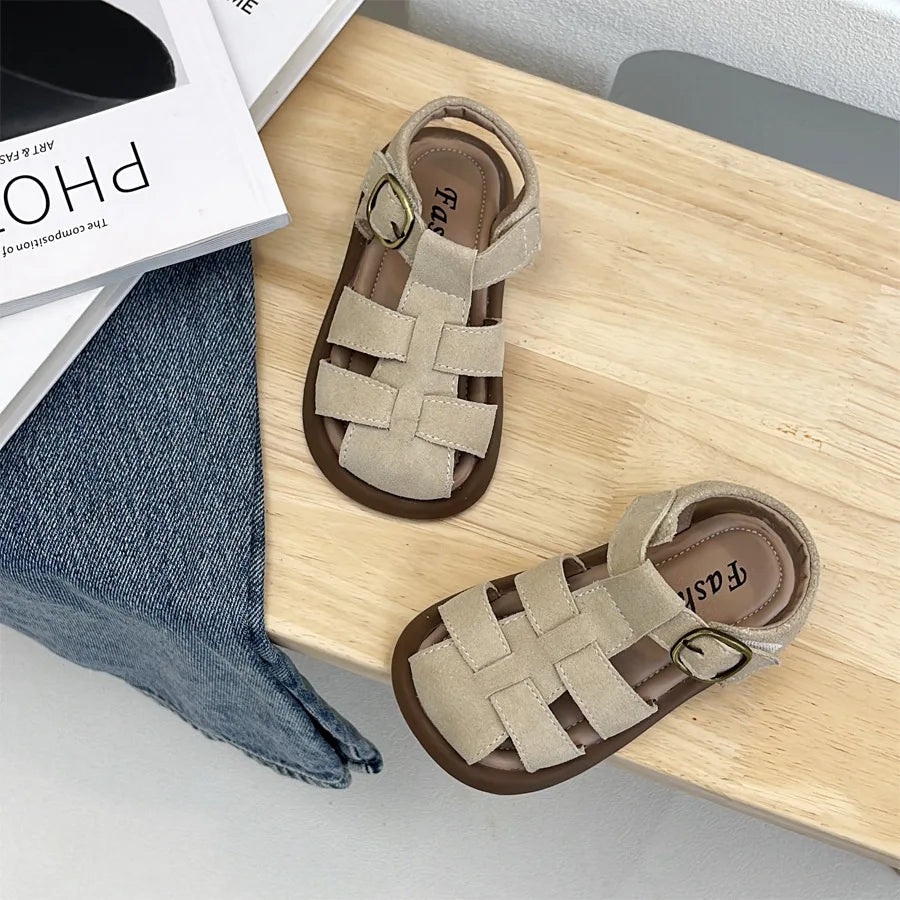 Children Roman Sandals Kids Hollow-out Toes Capped Sandals Fashion Kids Summer Beach Shoes Soft Bottom Anti-slippery Size 21-31