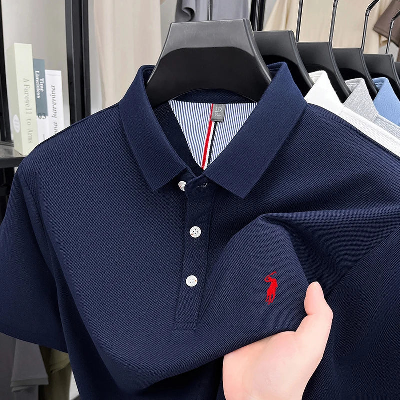 Luxury brand short sleeve men polo shirt summer ice silk breathable high-end pony embroidery design casual business Paul T-shirt