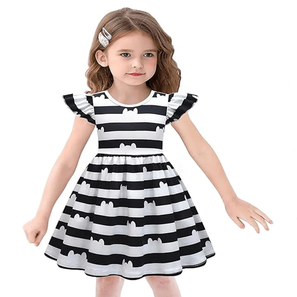 Flower Striped Dress For Girls Gabby Dollhouse Wedding Party Dresses and headband Kids Princess Dress Children Girls Clothing