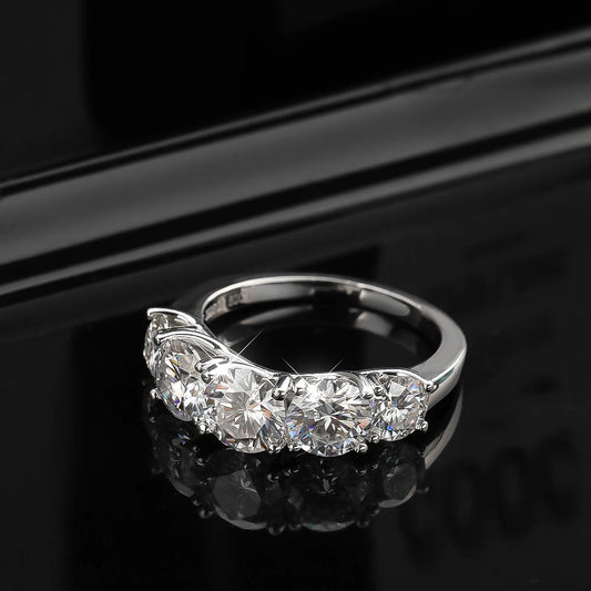 5 Stones 3.6CT D Color Moissanite Rings for Women Sparkling Diamonds with Certificates 925 Sterling Sliver Wedding Ring