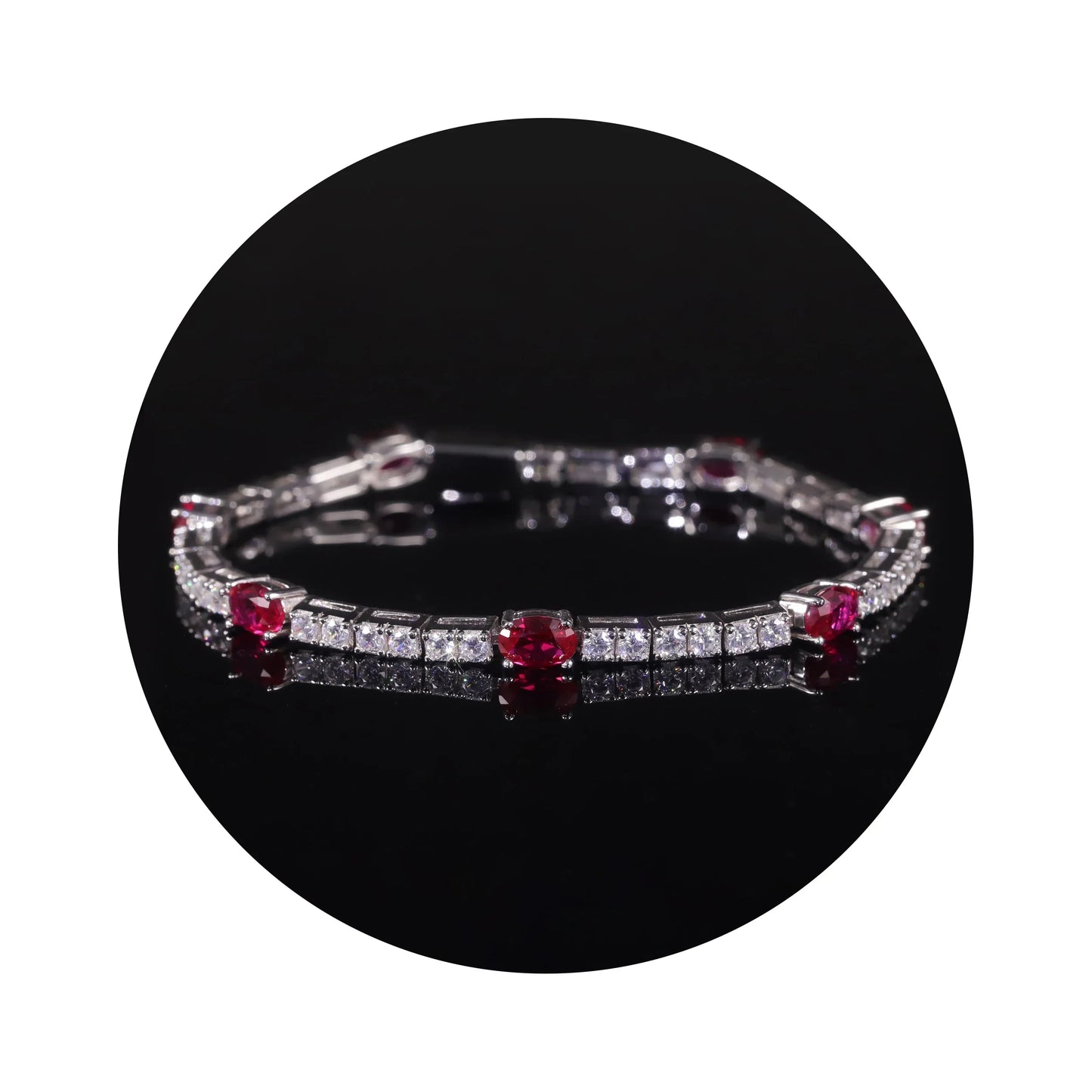 Lab Grown Ruby Tennis Bracelet 925 Sterling Silver Birthstone Bracelet Fancy Party Wear Bracelet Gift For Women