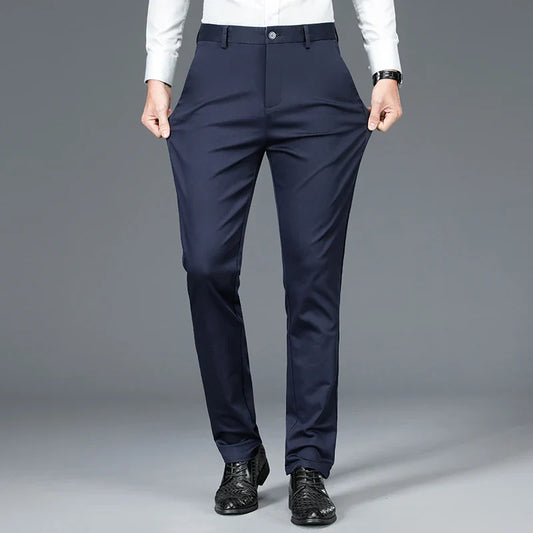 Business Formal Mens Casual Pants Autumn Winter Fashion Anti-wrinkle Straight Stretch Trousers Male Office Classic Suit Pants