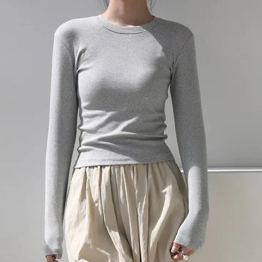 Cotton O Neck Long Sleeve Shirt Women Sexy Cropped Tops 2025 Autumn Black Casual Skinny Slim Basic Woman T Shirts White Clothing