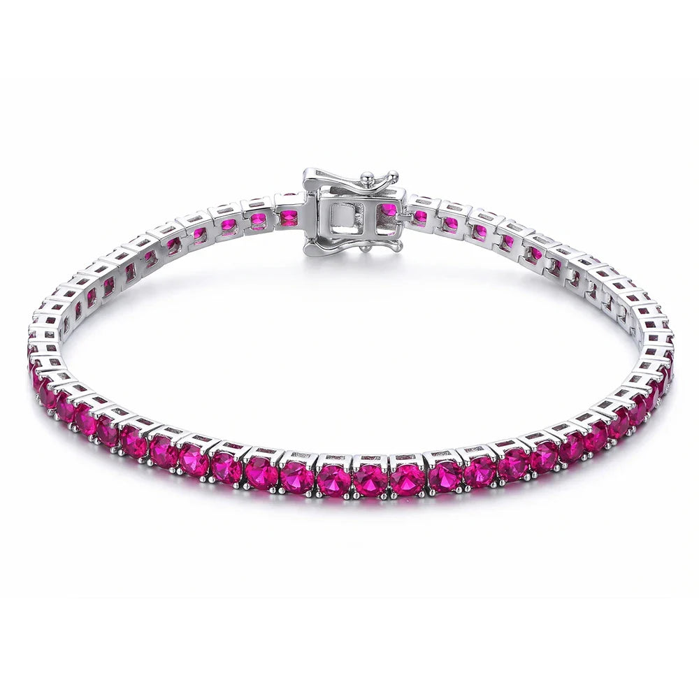 925 Silver Tennis Bracelet, 3mm Pave CZ, Dark Ruby/Rainbow/Blue/Green/Black, Eternity Design, Fine Jewelry for Women
