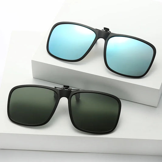 Clip Polarized Sunglasses Square Men Clip On Glasses Flip-up Frames Sunglasses Covers Blue Night Vision Color Lens 2025